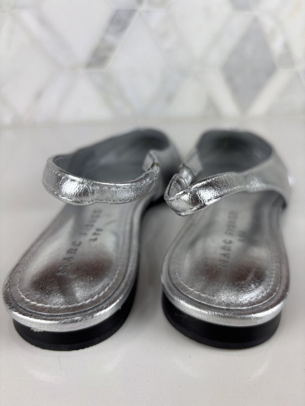 7.5M Marc Fisher Dalatee Silver Ruched Gathered Pointed Toe Slingback Flat Shoe - Picture 11 of 14